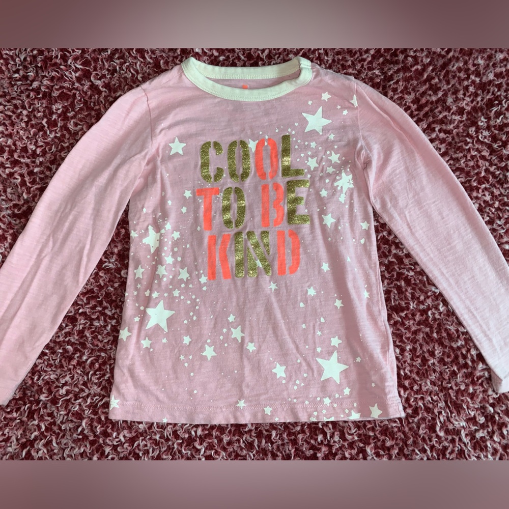 Crewcuts Pink and White Long Sleeve Tee with Graphic Stars